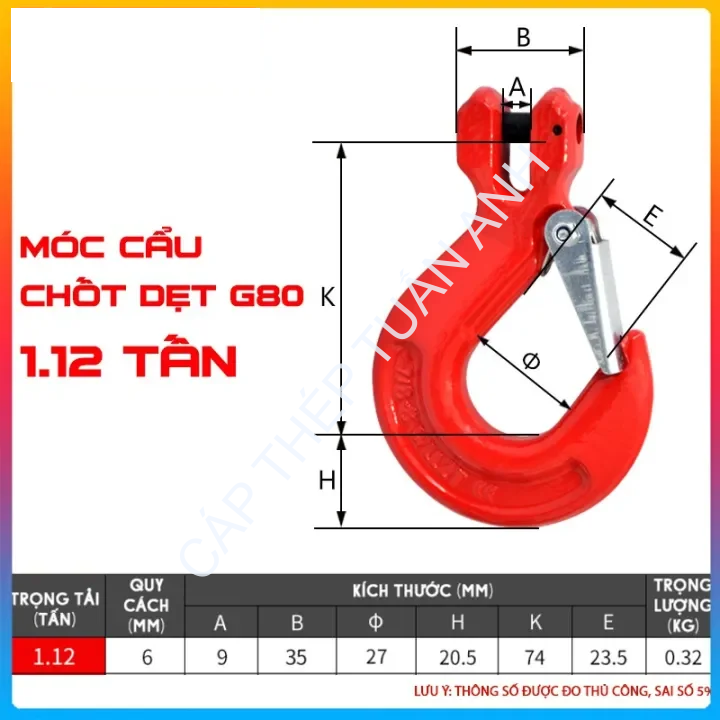 Móc cẩu chốt xích 1,12 tấn móc cẩu chốt xích 1,12 tấn