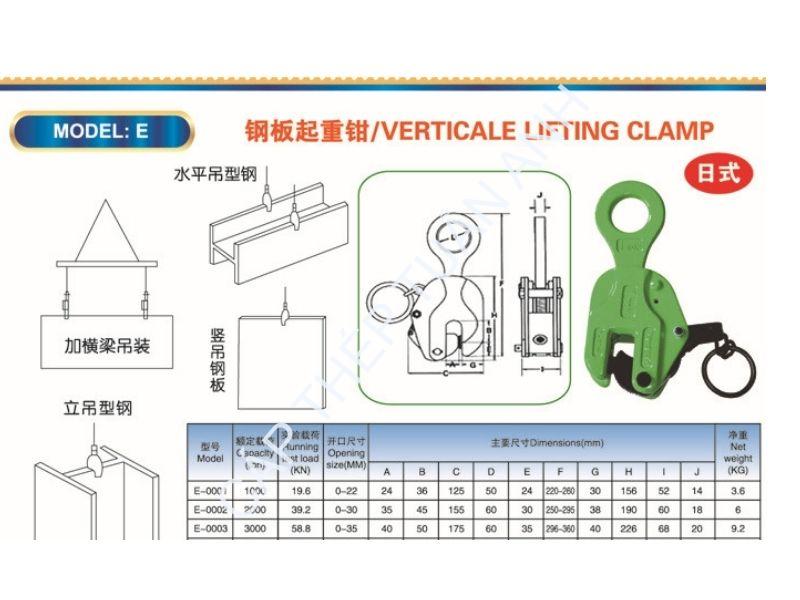 Kẹp tôn đứng 2 tấn bảng thông số kẹp tôn đứng